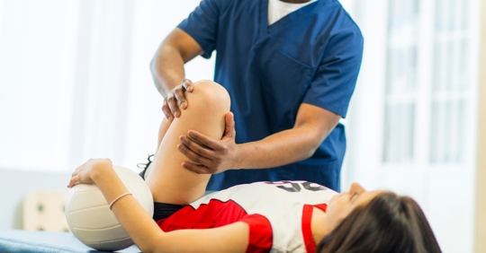 A student athlete rehabilitating their knee